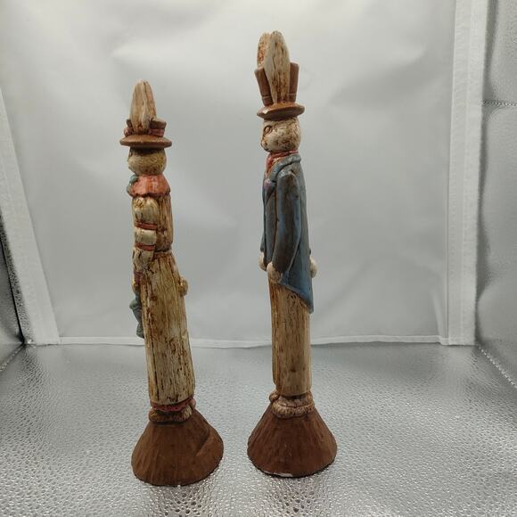 Ceramic Easter Bunny Figurines Hand Painted Rustic Male & Female Home Decor - Picture 9 of 12